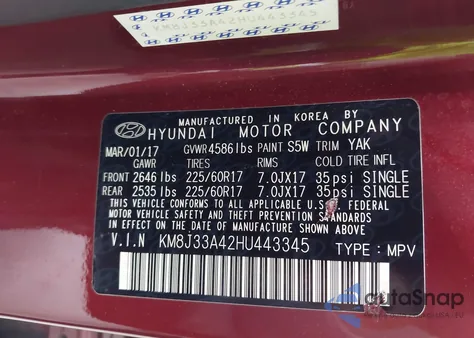 2017 Hyundai Tucson Se из США, поврежденный, VIN KM8J33A42HU443345